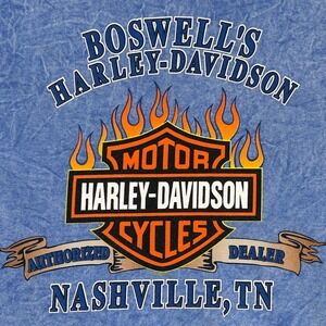 Harley Davidson T Shirt Mens Medium Blue Graphic Print Short Sleeve Cotton